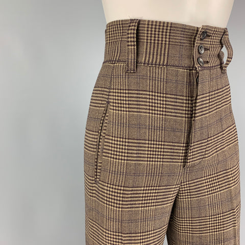 GAULTIER2 by JEAN PAUL GAULTIER Size 6 Brown Tan Wool Rayon Plaid High Waisted Dress Pants