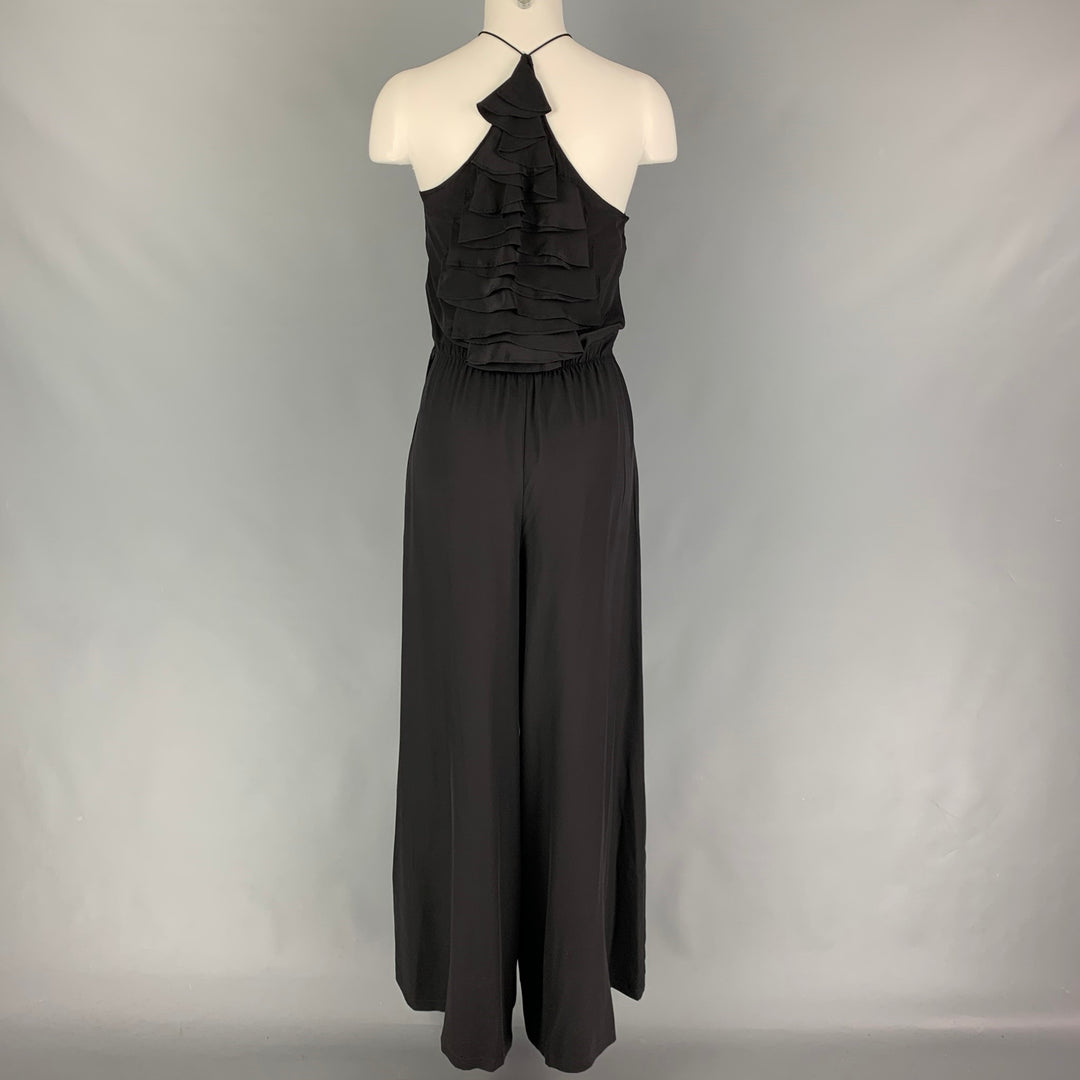 NO BRAND Size M Black Silk Ruffled Halter Jumpsuit
