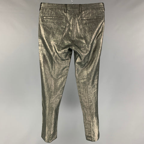 PAUL SMITH Size 30 Silver Black Metallic Linen Zip Fly Dress Pants