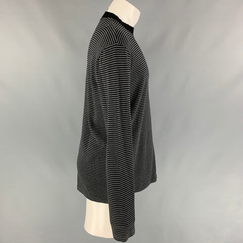 MAISON MARGIELA Size L Black Grey Stripe Cotton Crew-Neck Pullover