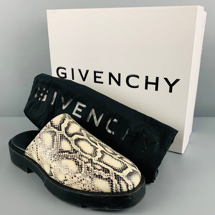 GIVENCHY Size 11 Black White Snake Print Leather Slip On Loafers