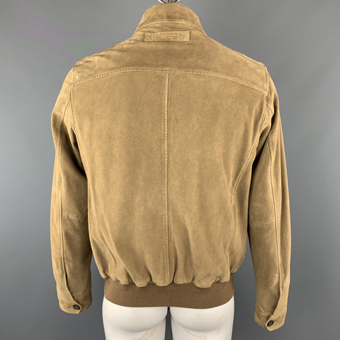 GANT L Tan Suede Zip Up Slit Pockets Buttoned Cuffs Bomber Style Jacket