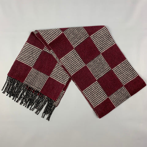 FRANCO SPADA Burgundy Grey Checkered Cashmere Scarf