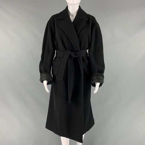 THEORY Size L Black Wool Blend Solid Notch Lapel Coat