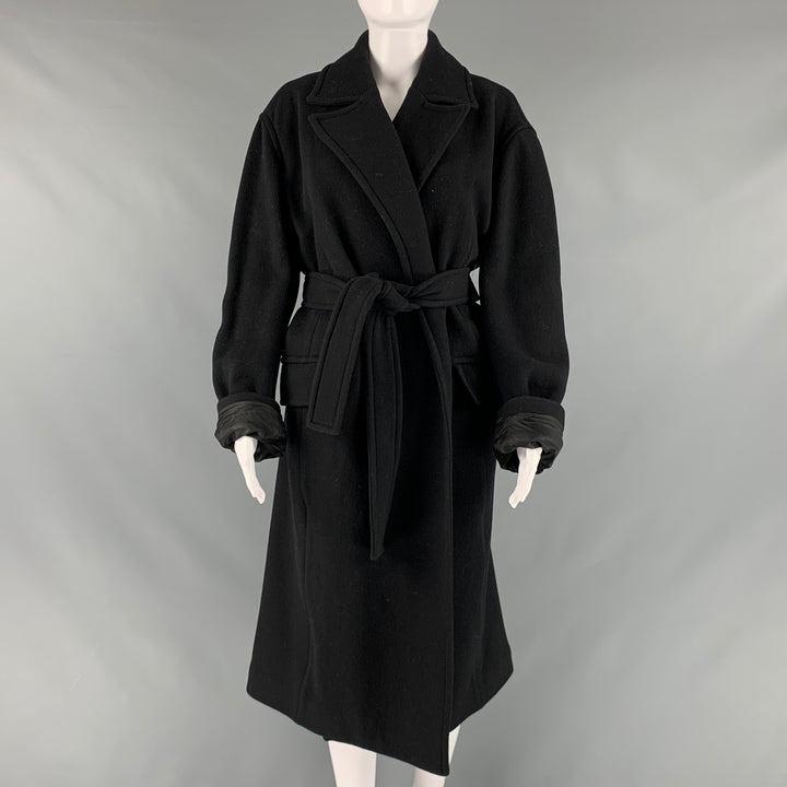 THEORY Size L Black Wool Blend Solid Notch Lapel Coat