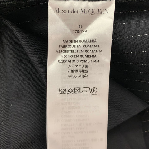 ALEXANDER MCQUEEN Size 38 Black Silver Stripe Wool Blend Notch Lapel Suit