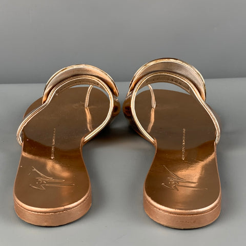 GIUSEPPE ZANOTTI Ramino Size 7 Gold Silver Metallic Leather Flat Sandals