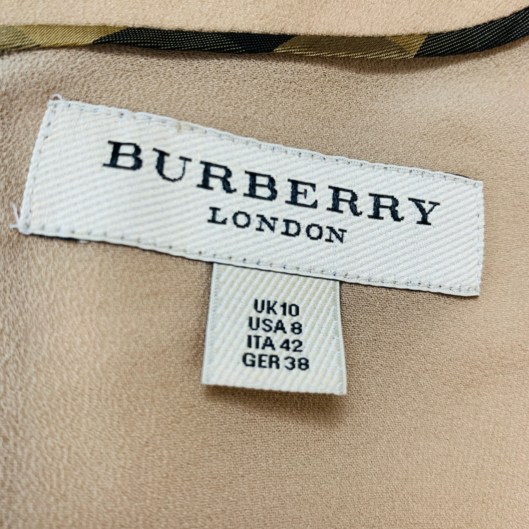 BURBERRY LONDON Vestido de coctel de manga corta con elastano de viscosa dorado talla 8