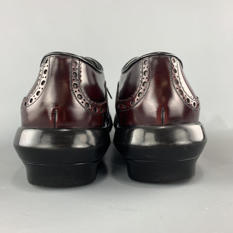 PRADA Size 10 Burgundy Leather Wingtip Rubber Platform Sole Lace Up