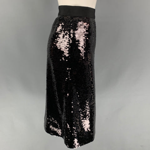 GIAMBATTISTA VALLI Size M Black Polyester Sequined Pencil Skirt