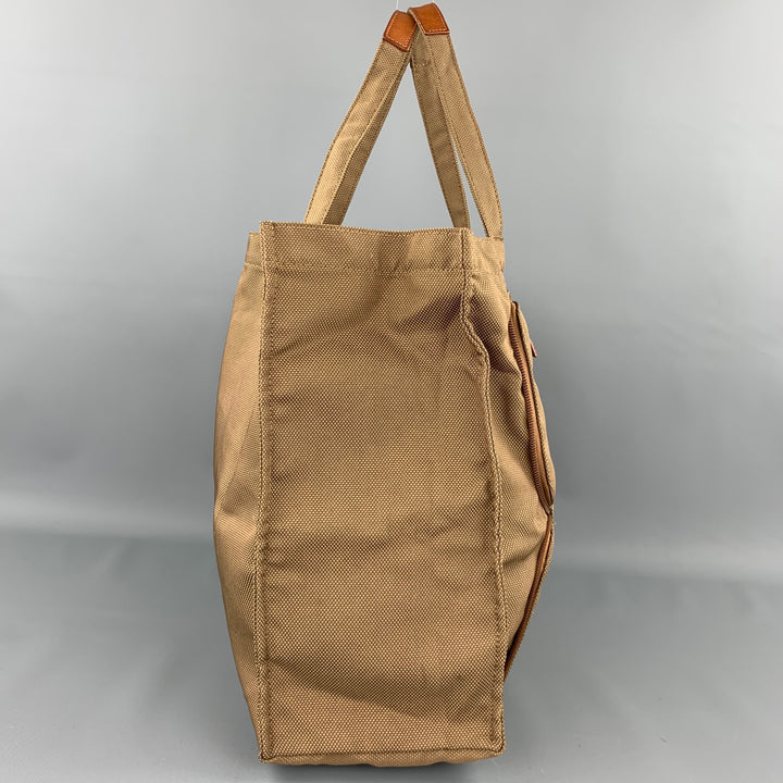 GHURKA Khaki Nylon Leather Trim Tote Handbag