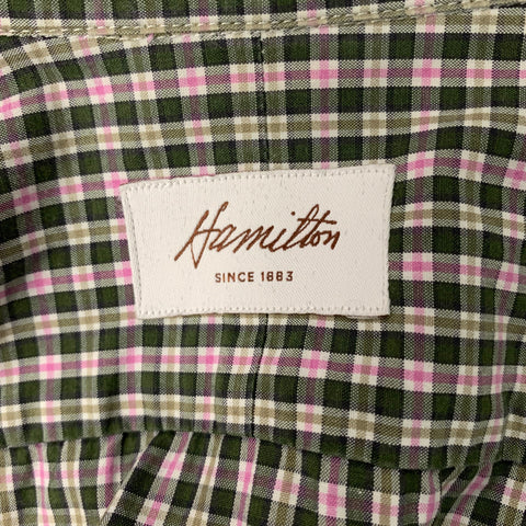 HAMILTON Taille S Chemise à manches longues en coton à carreaux vert et rose