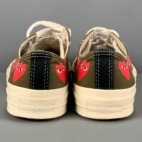 CONVERSE x COMME des GARCONS PLAY Taille 7 Baskets Coeur en Toile Rouge Vert