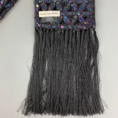 DRIES VAN NOTEN Navy Beaded Silk Scarves