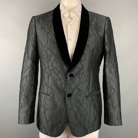 GIORGIO ARMANI Exclusive Edition Size 44 Regular Black Jacquard Polyester / Silk Sport Coat