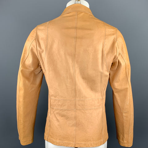 JIL SANDER Taille 40 Veste à cordon en cuir vieilli Tan