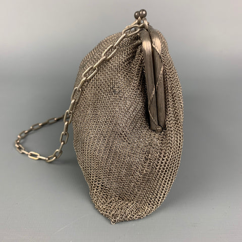 VINTAGE Sac à main de soirée en maille argentée en métal des années 20