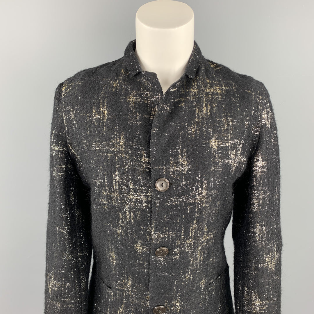 JEAN PAUL GAULTIER Size 8 Black & Silver Silk Mary Jane Buttoned Jacket