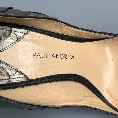 PAUL ANDREW Size 8 Silver & Grey Ombre Python Skin Pumps