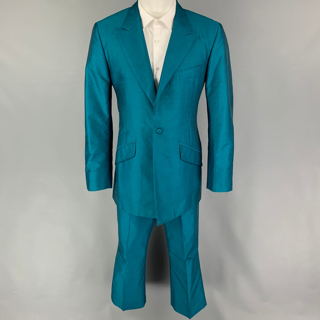 WILLIAM HUNT Savile Row Taille 42 Costume à revers en soie sarcelle