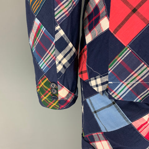 BAND OF OUTSIDERS Size 42 Navy Muliti-Color Patchwork Cotton Notch Lapel Suit