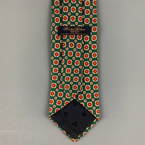 BROOKS BROTHERS Corbata de seda floral abstracta verde y roja