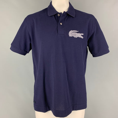 LACOSTE Size XL Navy Cotton Buttoned Polo