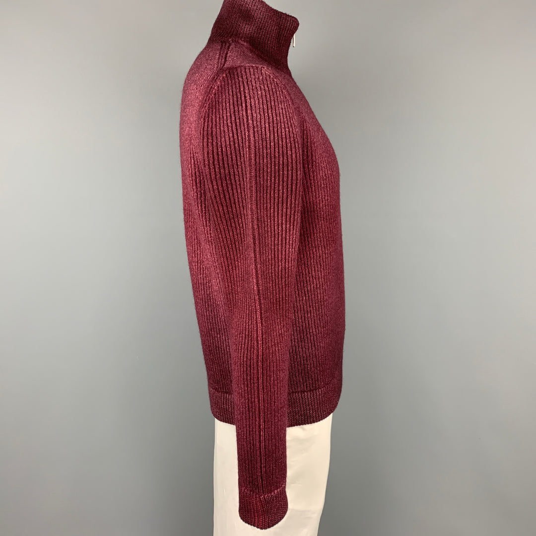 MAISON MARGIELA Size L Burgundy Knit Wool Zip Up Cardigan Jacket