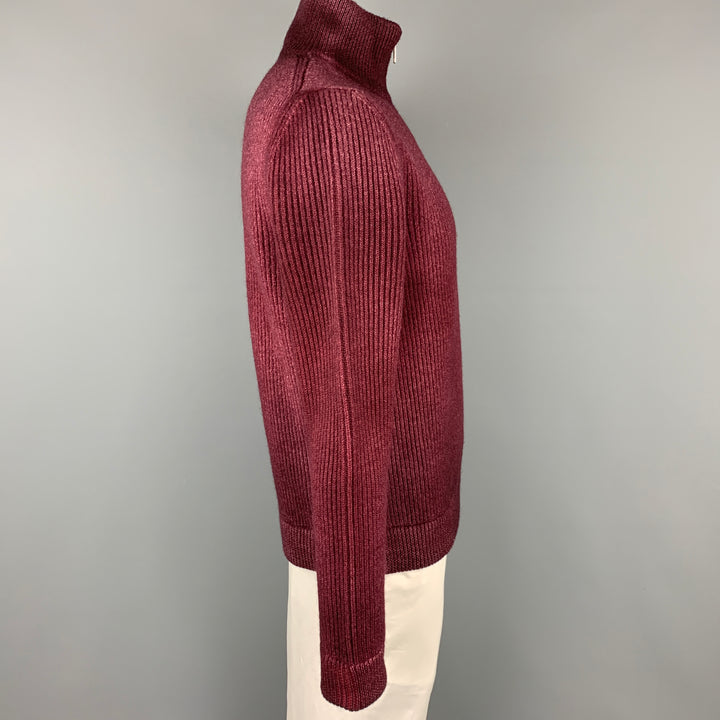 MAISON MARGIELA Size L Burgundy Knit Wool Zip Up Cardigan Jacket