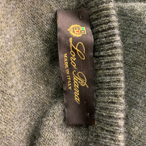 LORO PIANA Size L Olive Knitted Cashmere V-Neck Sweater