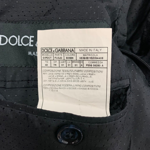 DOLCE & GABBANA Size 38 Navy Wool Silk Peak Lapel 3 Piece Suit