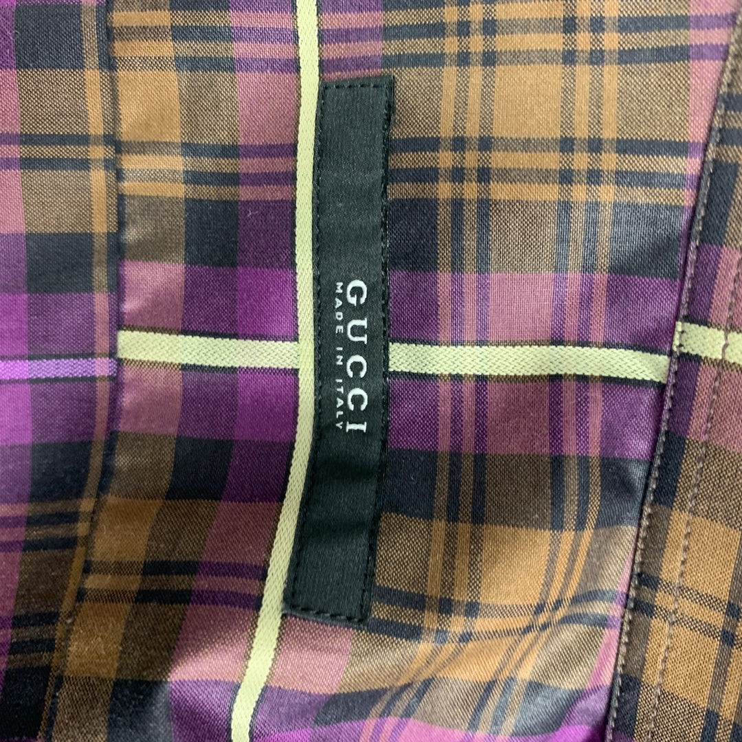 GUCCI Taille XS Chemise à manches longues boutonnée à carreaux marron violet