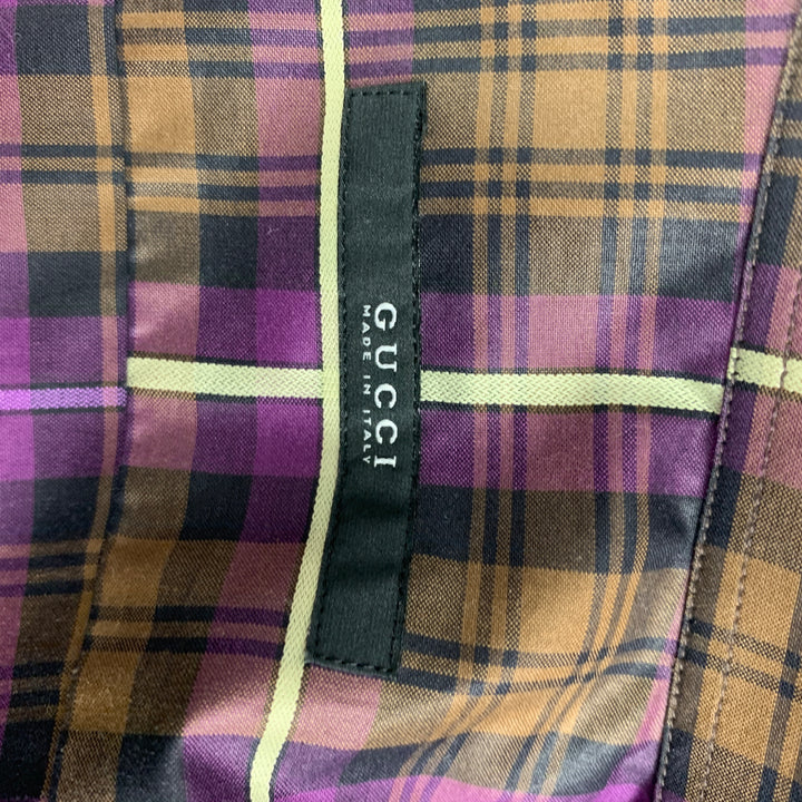 GUCCI Talla XS Camisa de manga larga con botones a cuadros marrón morado