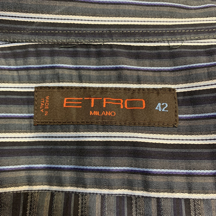 ETRO Size L Grey & Blue Stripe Cotton Long Sleeve Shirt