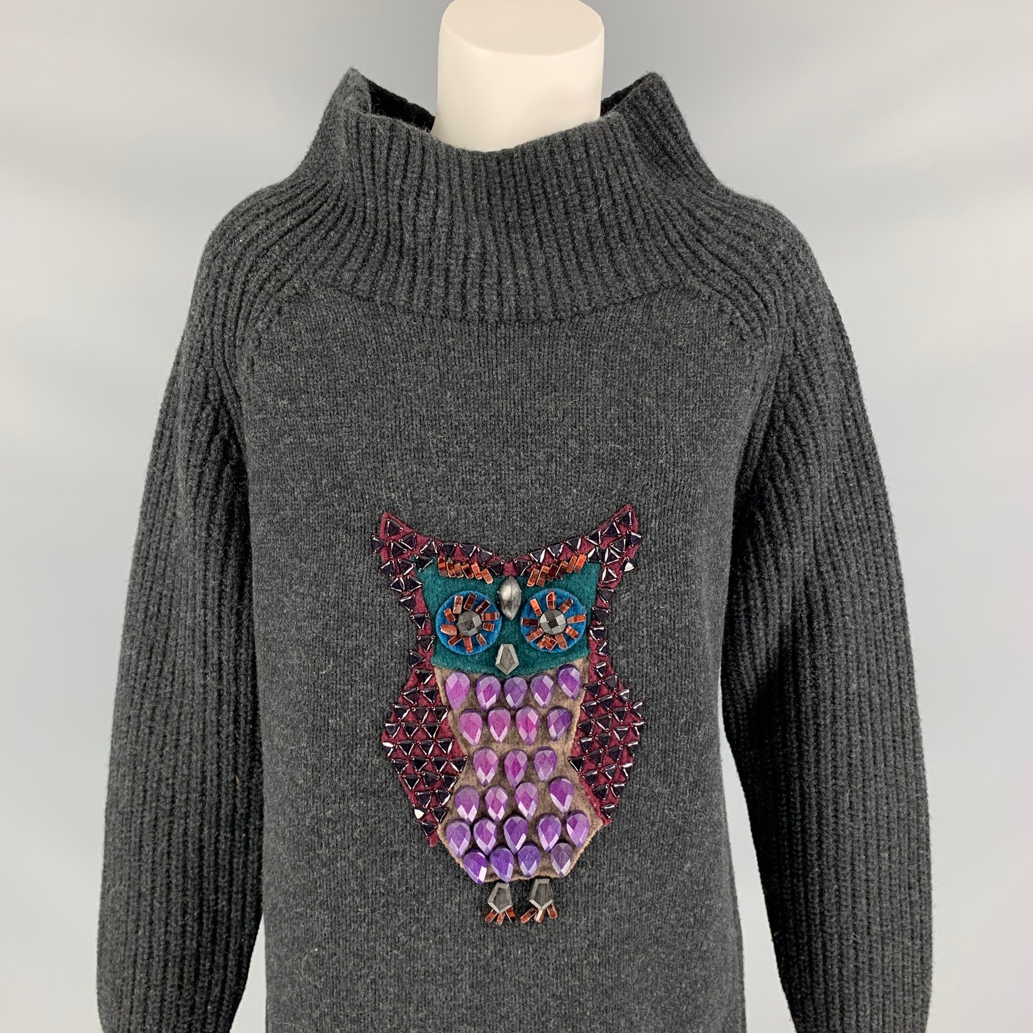 BURBERRY PRORSUM Fall 2012 Size L Charcoal Beaded Wool