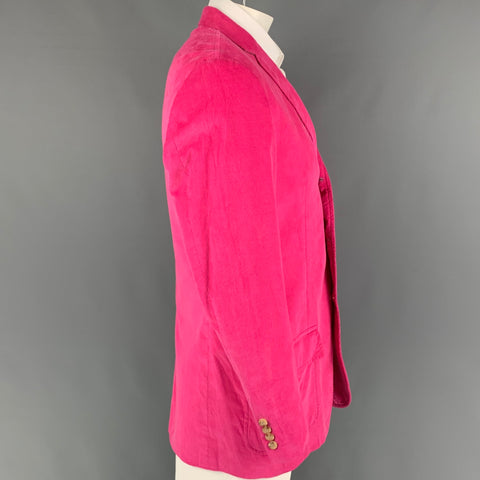 POLO par RALPH LAUREN Taille 42 Long Manteau de sport en velours côtelé rose vif en coton à revers cranté