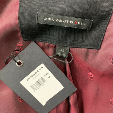JOHN VARVATOS * U.S.A.Size 42 Black Camouflage Wool &  Polyester Peak Lapel Sport Coat