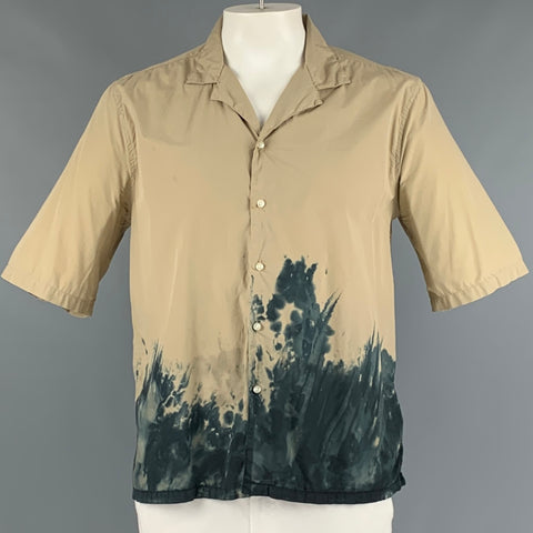 OFFICINE GENERALE Size XXL Beige Grey Paint Splatter Cotton Short Sleeve Shirt