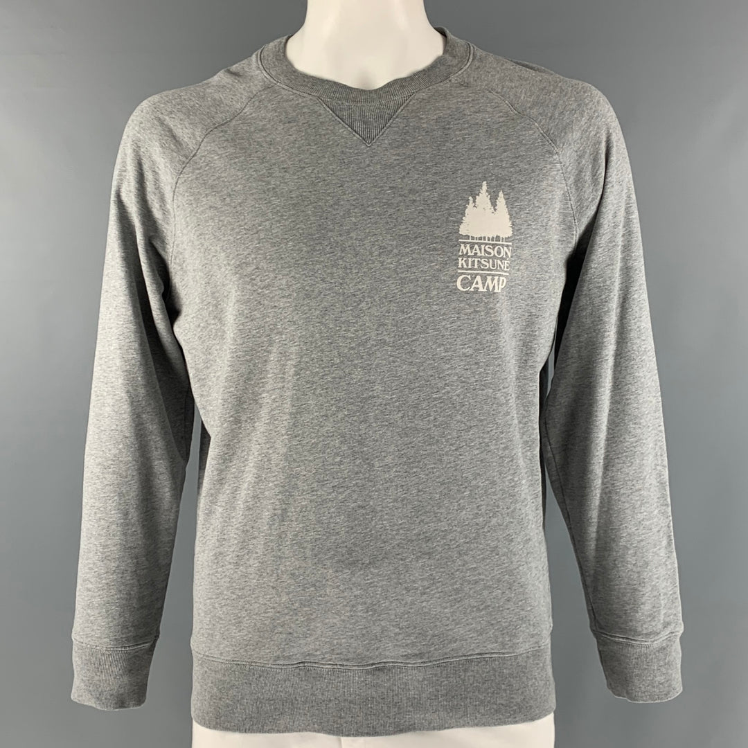MAISON KITSUNE Size L Grey Logo Cotton Crew-Neck Sweatshirt