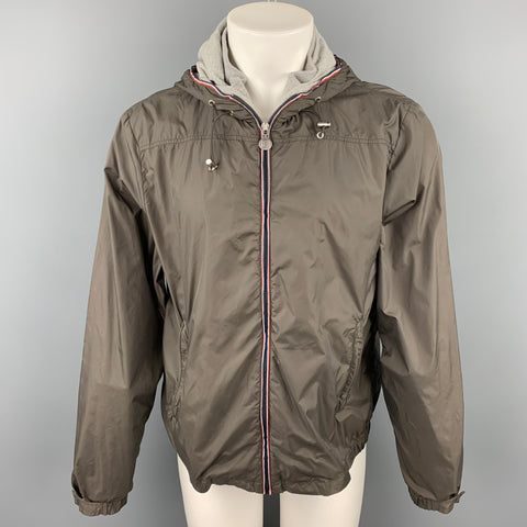 BENSIMON Size L Grey Nylon Hooded Jacket