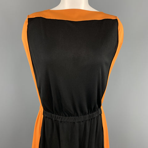 VIONNET Size 4 Black & Orange Color Block Gathered Waist Shift Dress
