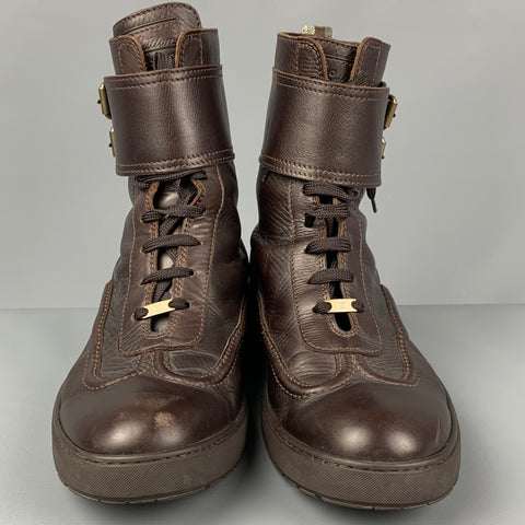 LOUIS VUITTON Size 11 Brown Leather Lace Up & Belt Boots