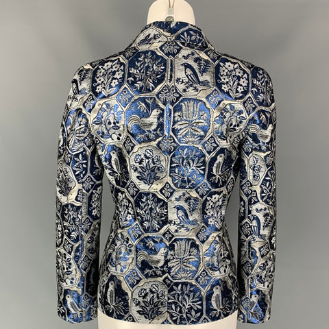 GIORGIO ARMANI Chaqueta con cuello chal en mezcla de acetato jacquard azul y gris talla 2