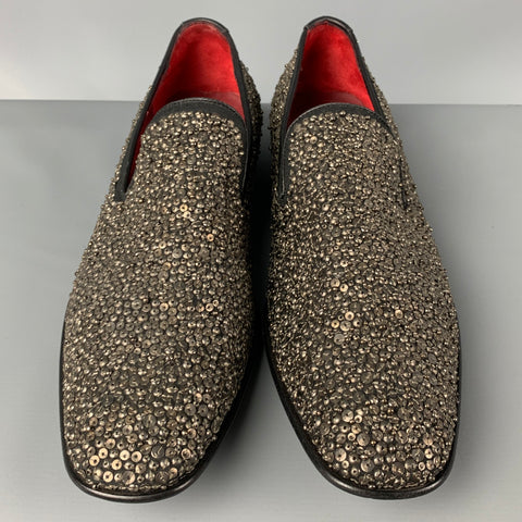 DONALD J PLINER Size 11 Black Silver Sequined Leather Slip On Pascow Loafers