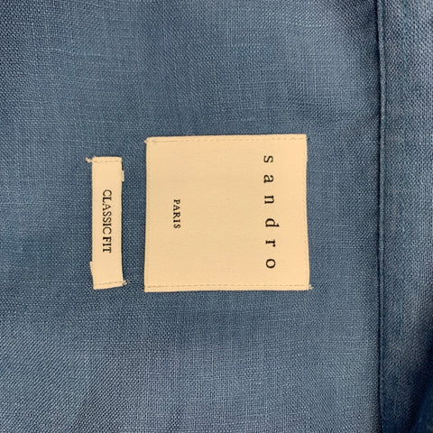 SANDRO Taille XL Chemise boutonnée en lin bleu coupe classique