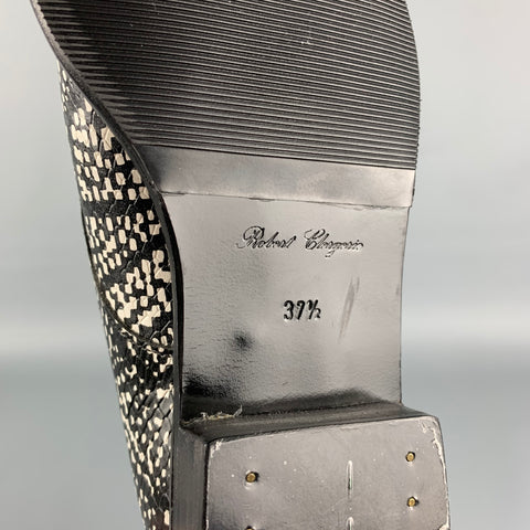 ROBERT CLERGERIE Size 7.5 Black White Leather Print Laceless Shoes