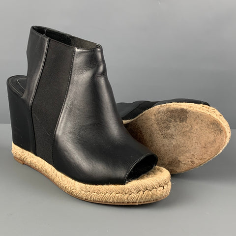 BALENCIAGA Size 10 Black Natural Leather Peep Toe Boots