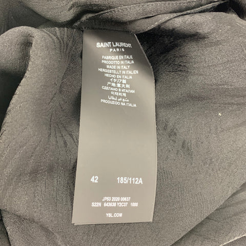 SAINT LAURENT Size L Black Jacquard Silk Tunic Long Sleeve Shirt