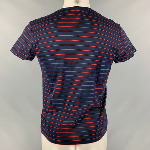 DIOR Size S Navy & Red Stripe Cotton V-Neck T-shirt