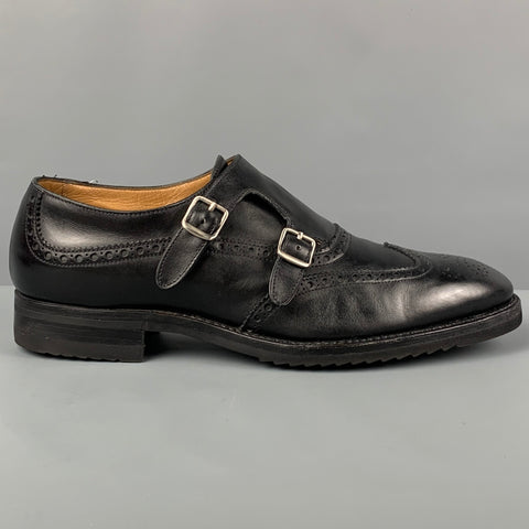 GRAVATI Size 10 Black Perforated Leather Double Monk Strap Lace Up Shoes